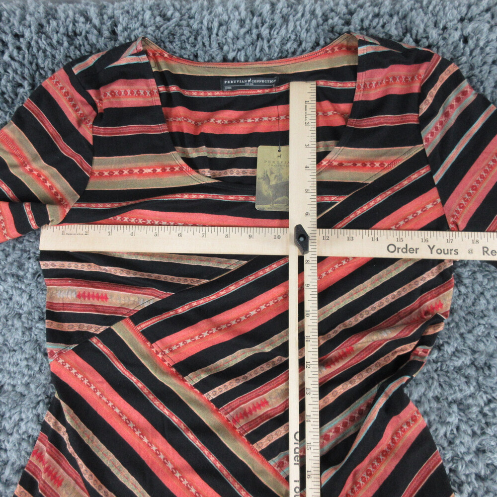 Peruvian Connection Dress Womens Medium Black Orange Coral Antiplano Stripe NWT - Picture 4 of 16